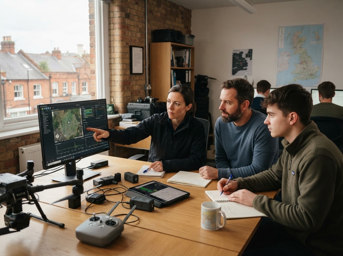 Droneflyers analyst reviewing data-driven market analysis on screen
